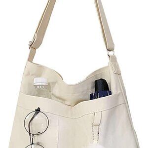 Canvas Cute Tote Bag with Zipper, Reusable Women's Crossbody Shoulder Bag Handba